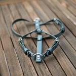 Australian made biothane puppy harness front view laid flat out on a table.