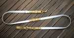 Multi leash, handmade in Australia. Showing the three points of attachment with brass hardware.