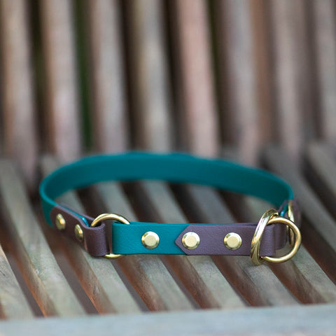 Limited Slip Collar. Made in Australia brown and green with brass hardware